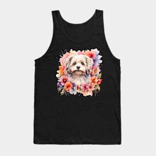 A havanese decorated with beautiful watercolor flowers Tank Top